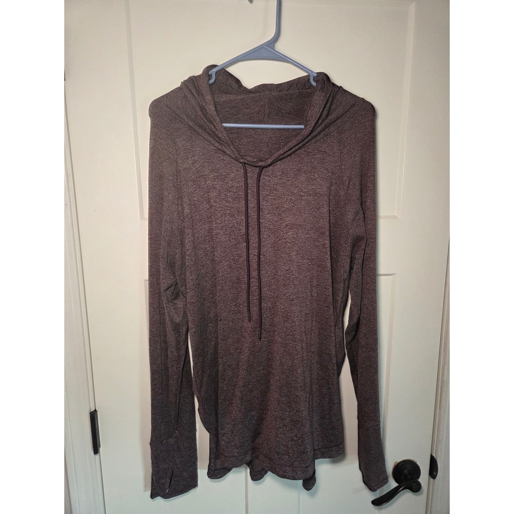 Athleta Heathered Burgundy Hooded Long Sleeve Top XL Thumbholes Athleisure